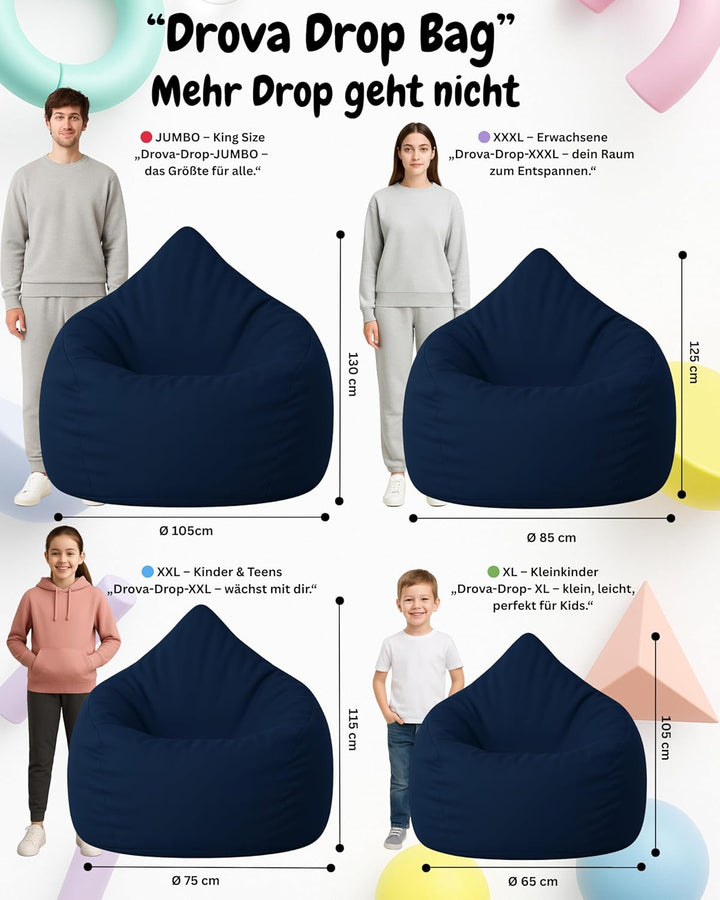 PATCH HOME Patchhome Sitzsack Tropfenform mit Reissverschluss Nachfüllbar - für In &amp; Outdoor - mit S