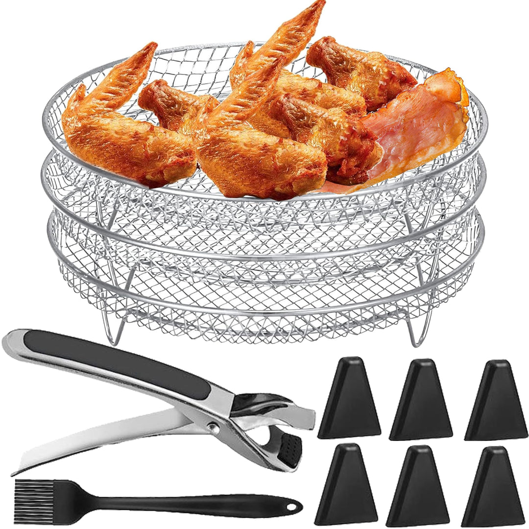 YUEMING Heissluftfritteuse Zubehör, 3 Layers Air Fryer Rack for Air Fryer Ofen Backen Braten mit Sil
