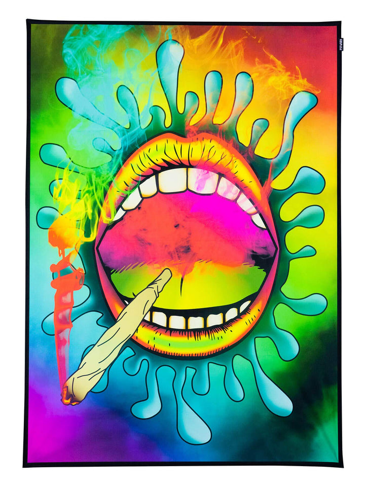 PSYWORK Schwarzlicht Stoffposter Neon | Happy Joint | 1,0 x 1,4m | UV-aktiv | fluoreszierend | Wandb