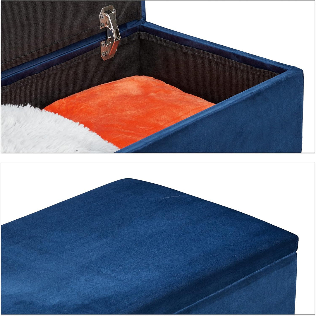 Relaxdays Sitzbank mit Stauraum, Samtbezug, 40 L, gepolstert, Holzbeine, Flur, 2er Truhenbank, 41x80