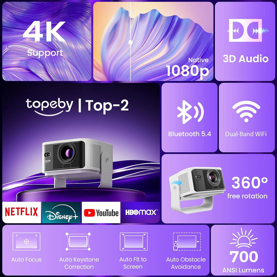Beamer [Google TV 50000+ Apps & 4K 8K Support 1080p Native Auflösung & Automatische Bildschirmkorrek