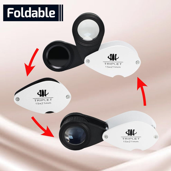 15x Vergrösserung Lupe & Jadeit-Filter 2 in 1 faltbar Schmuck Identifizierung Triplet optische Linse