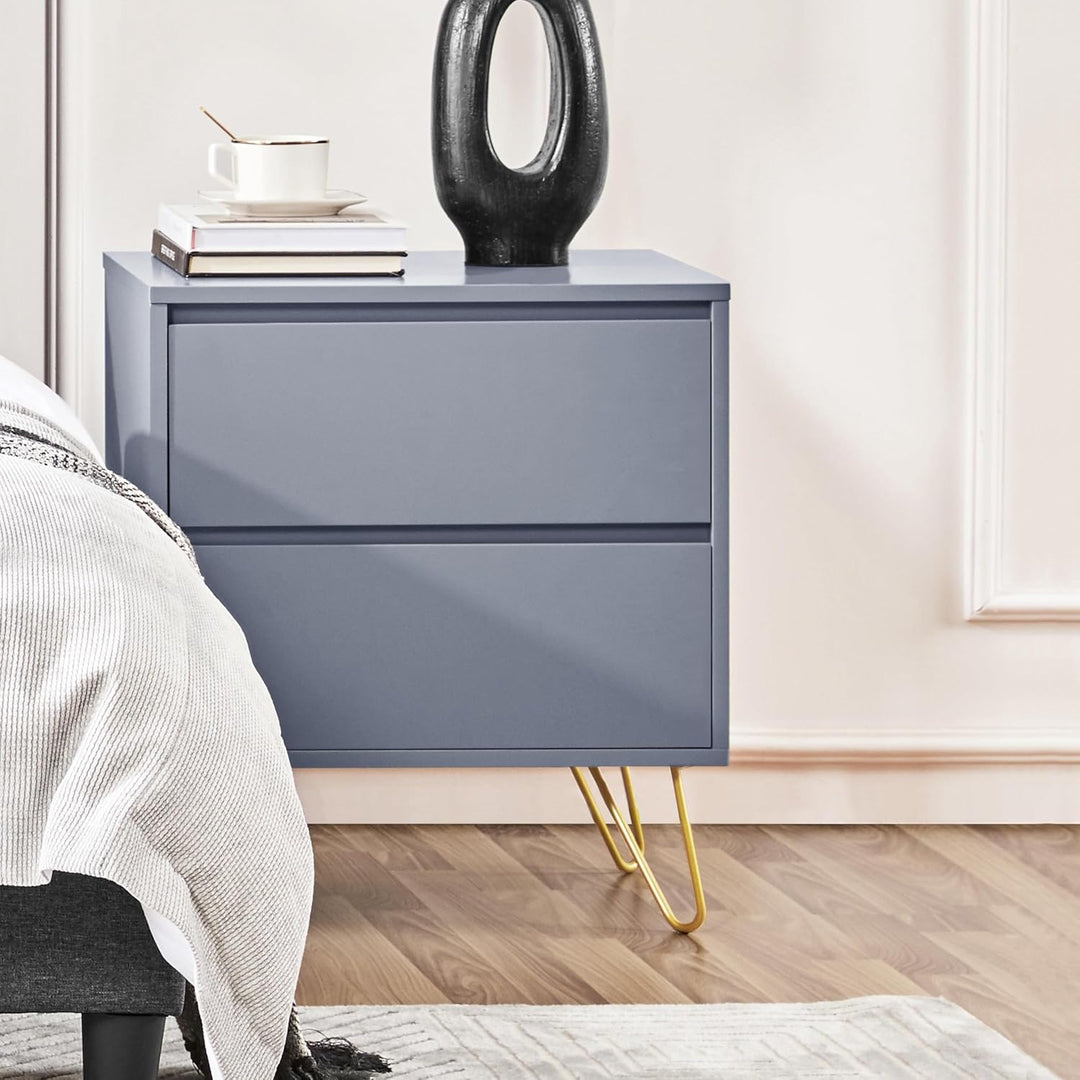 Yaheetech Nachttisch Nachtschrank mit 2 Schubladen und Metallbeinen Boxspringbett Nachtkommode Schub