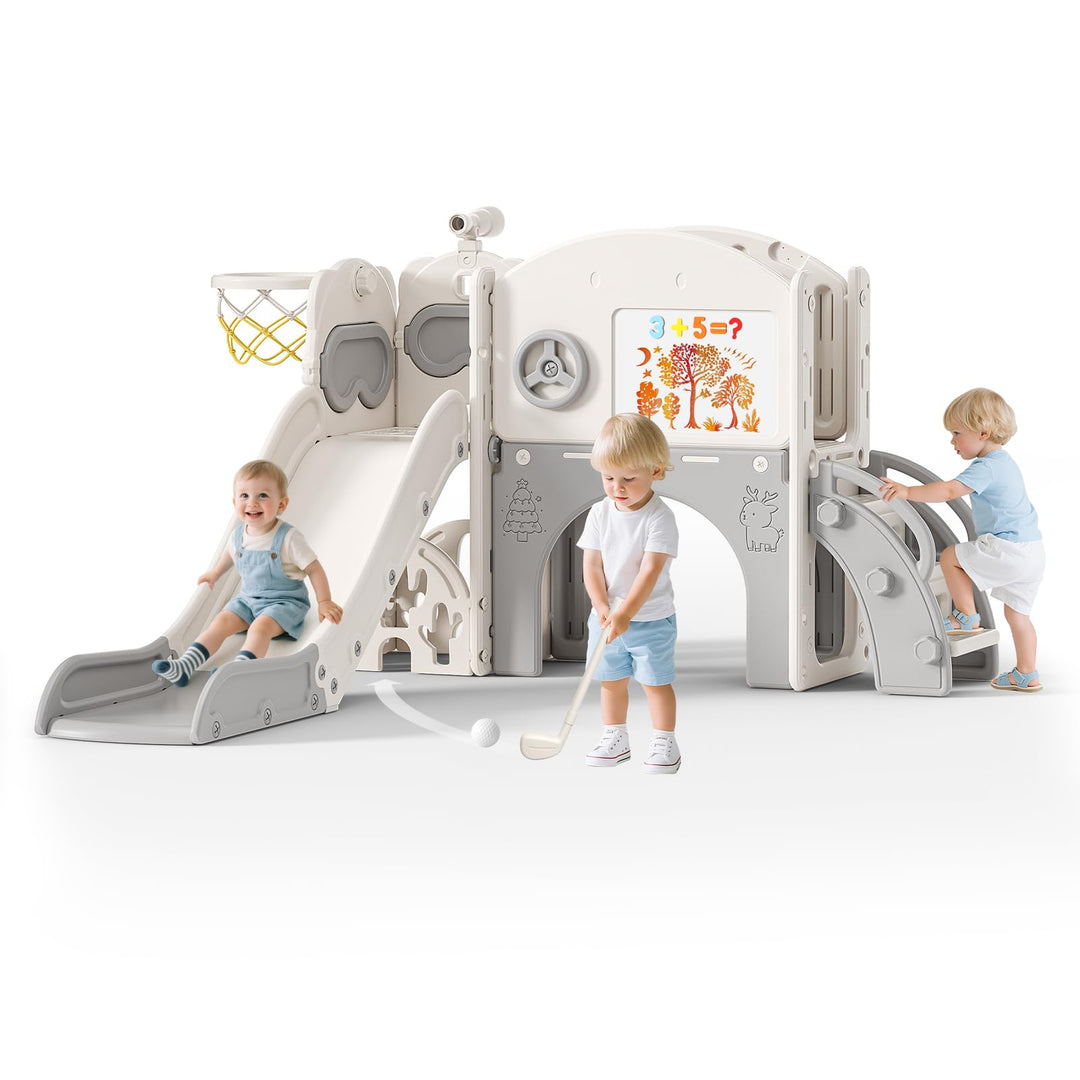 Kinderrutsche, Kleinkinderrutsche freistehend mit Basketballkorb, Kleinkinderklettergerüst, Babyruts