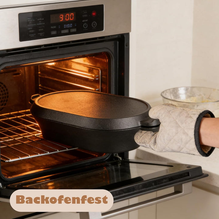 2 in 1 Gusseisen Topf Dutch Oven 2L Mit Doppelter Zweck Grillpfannendeckel, Ovale 28 cm Grosse Gusse