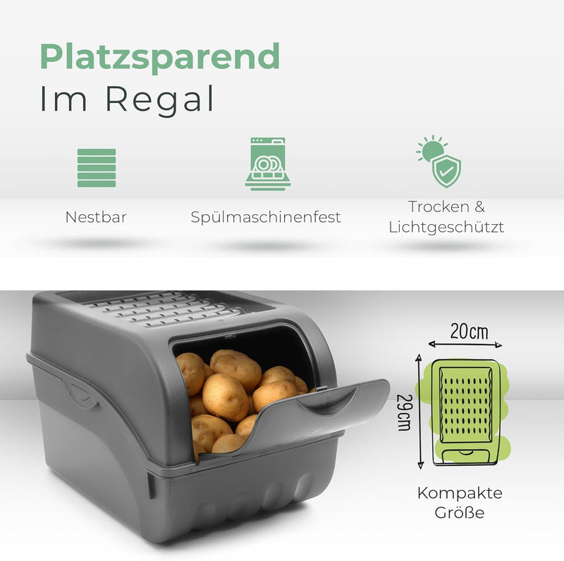 Novaliv Kartoffel Aufbewahrungsbox | 2x klein 3,5L | ANTHRAZIT GRAU | Zwiebelbox | Gemüsebox stapelb
