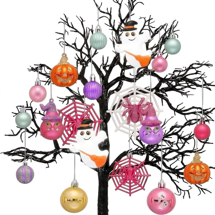Valery Madelyn 40 Stücke Halloween Kugeln Ornamente (Rosa, Grün) | Freche Dekorative Bruchsichere Ha
