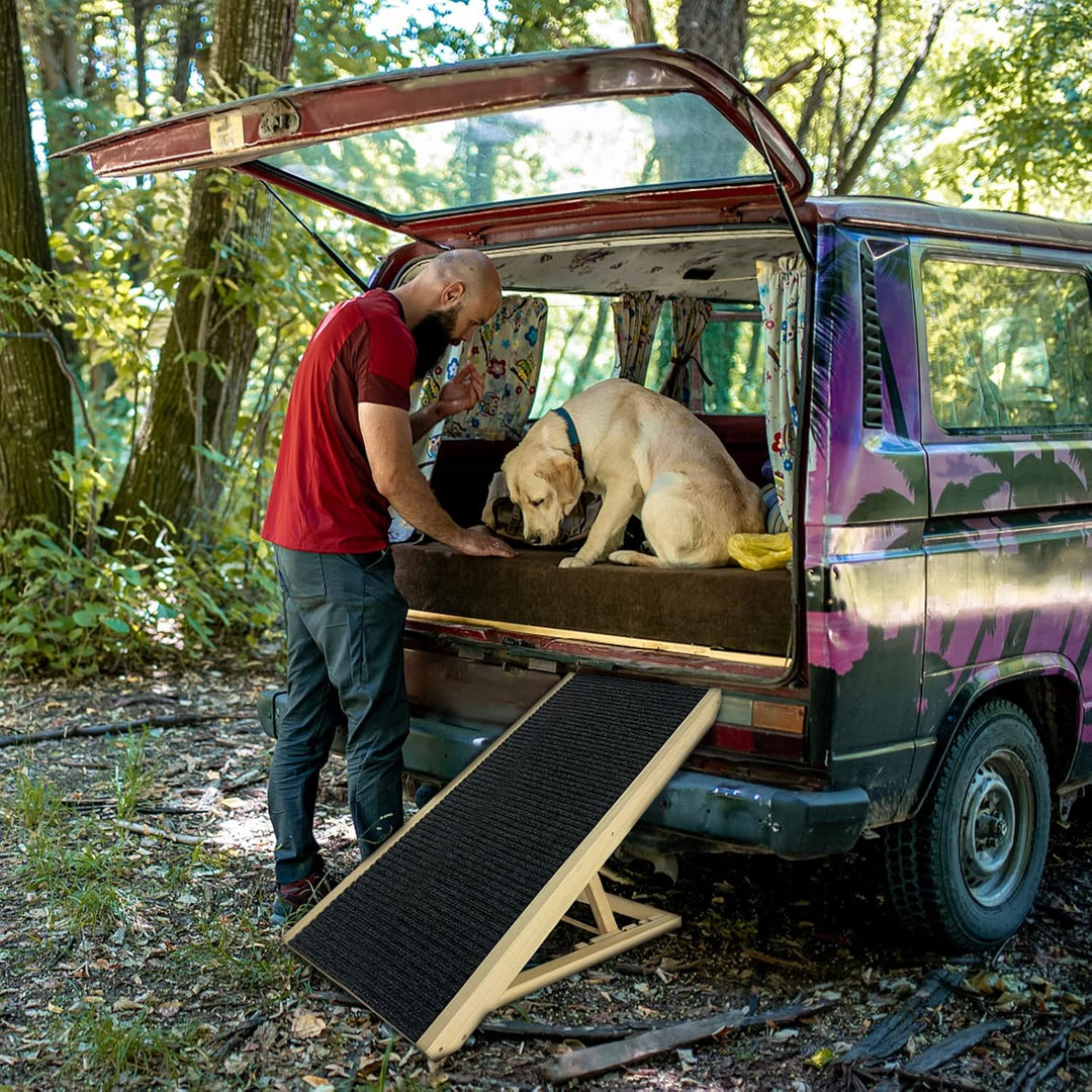 Froadp Hundetreppe für Kleine Hunde Hunderampe aus Kiefernholz mit Anti-rutsch Teppich Klappbar Katz