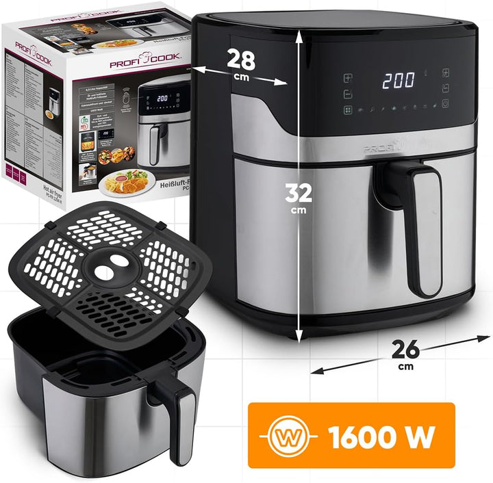 ProfiCook® Heissluftfritteuse | 6,5L Airfryer | Öl- und fettfreie Zubereitung | 80°C - 200°C | Edels