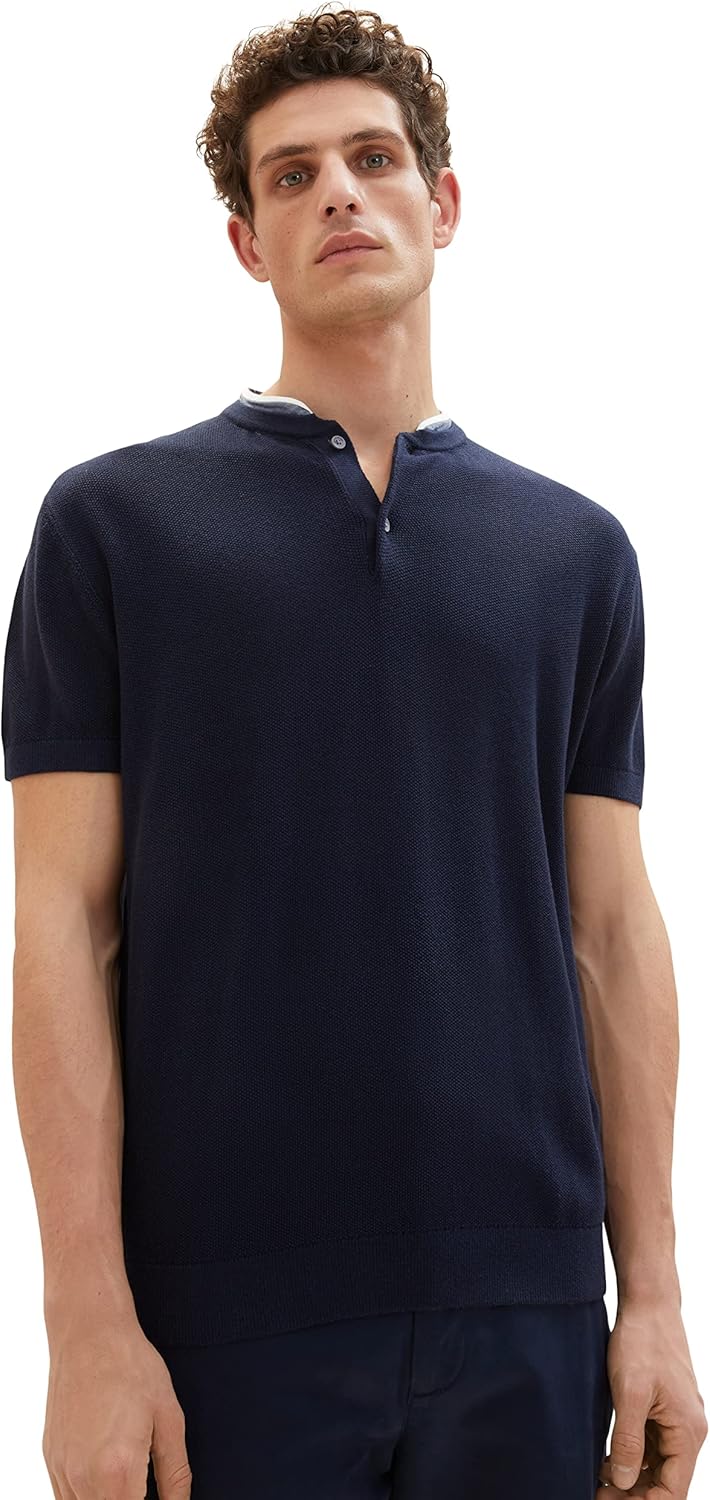 TOM TAILOR Herren Strick-Poloshirt mit Stehkragen S 10668 - Sky Captain Blue, S 10668 - Sky Captain