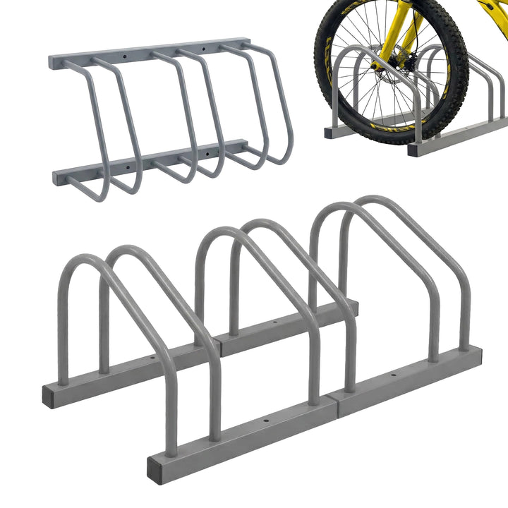 Relaxdays Fahrradständer Boden &amp; Wandmontage, 3 Räder, bis 65 mm Reifenbreite, Garage &amp; Hof, Reihenp