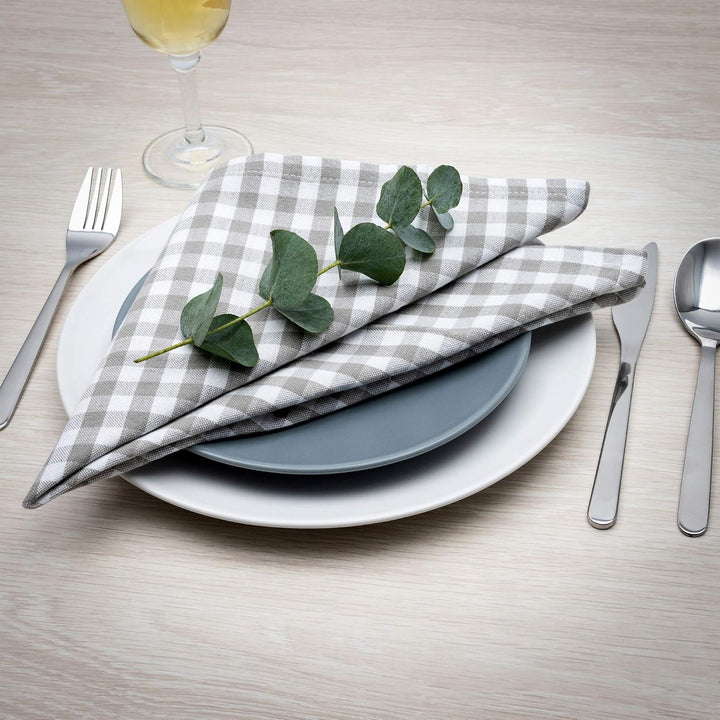 FILU Servietten 8er Pack Halbleinen (Leinen/Baumwolle) Grau/Weiss kariert (Farbe und Design wählbar)