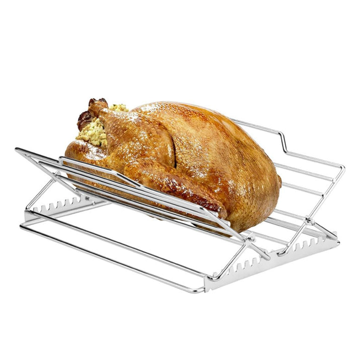 SHZMJL Edelstahl-V-Grillrost zum Braten von Truthahn, verstellbarer Brathähnchenhalter, langlebiges