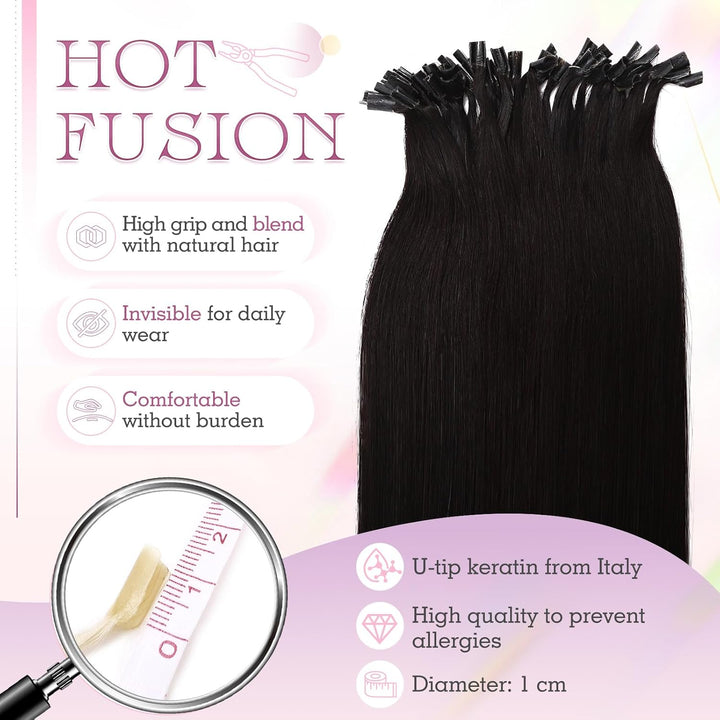 Elailite Bondings Extensions Echthaar Haarverlängerung Schwarz U-tip Keratin Haar Extension Glatt 25