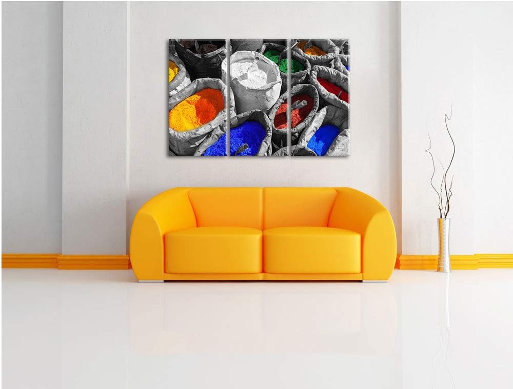 Bunte Farben für Holi Festival schwarz/weiss 3-Teiler Leinwandbild 120x80 Bild auf Leinwand, XXL rie