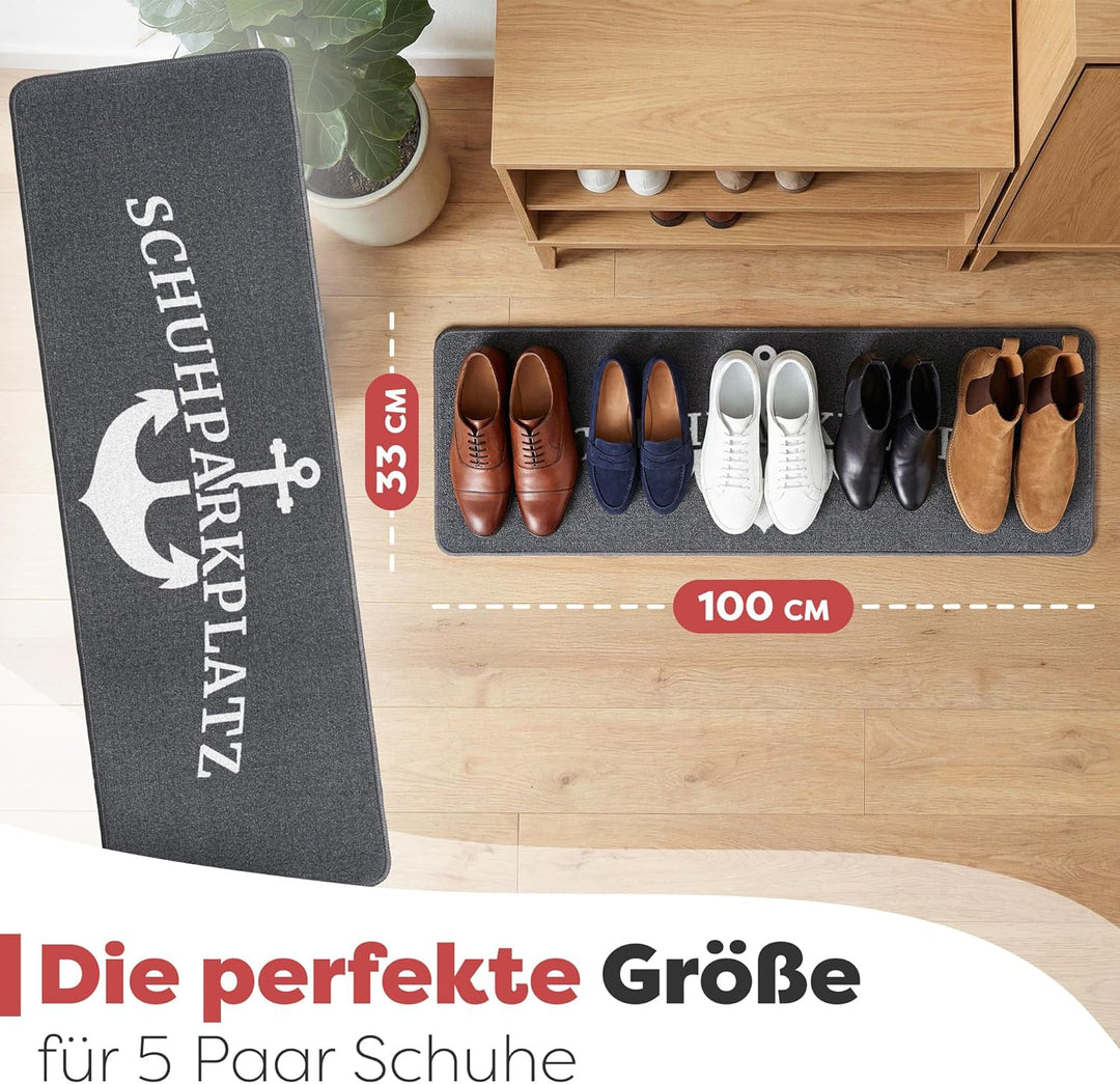 Bodenständig Schuhparkplatz Fussmatte Grau 100x33 cm – rutschfeste Schuhmatte & Waschbarer Schuhtepp
