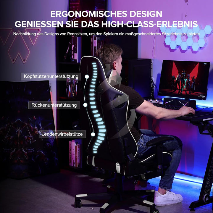 GTPLAYER Gaming Stuhl Gamer Stuhl mit Fussstütze Bluetooth Lautsprecher Ergonomischer Bürostuhl Comp