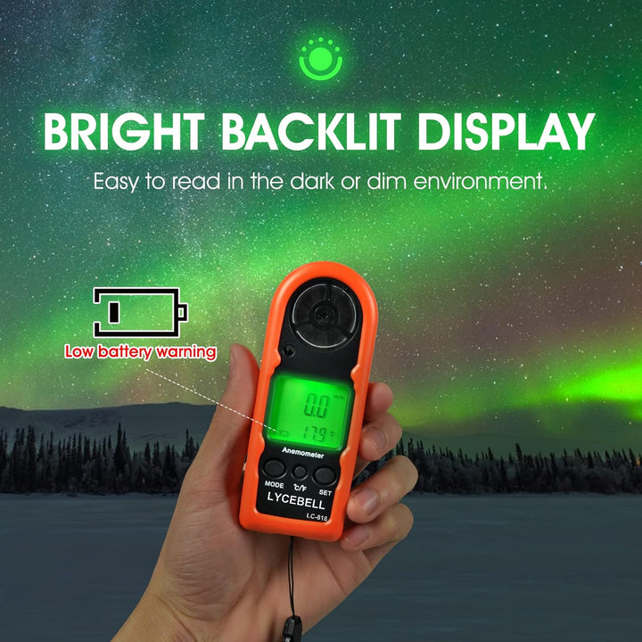 LYCEBELL Handheld Windmesser, LC-818 Digital Anemometer Windmessgerät Messen von Windgeschwindigkeit