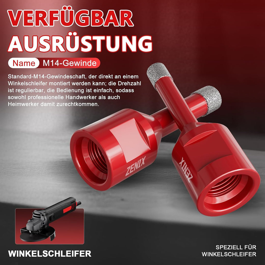 Diamant Fliesenbohrer 6 mm 3 Stück mit M14 Gewinde Für Fliesen, Porzellan, Keramik, Marmor &amp; Granit