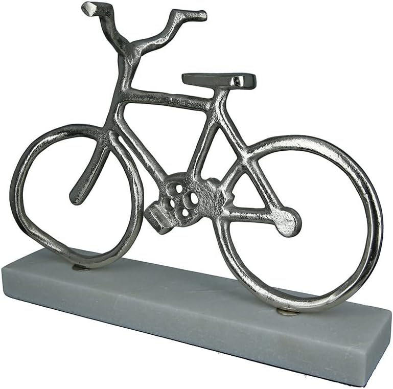 GILDE Deko Objekt Skulptur - Fahrrad aus Aluminium auf Marmor Sockel - Breite 35 cm Höhe 28 cm