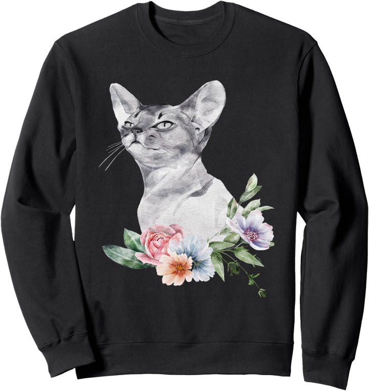 Katze Geschenke Blumen Aquarell Blumen Schwarz Sweatshirt