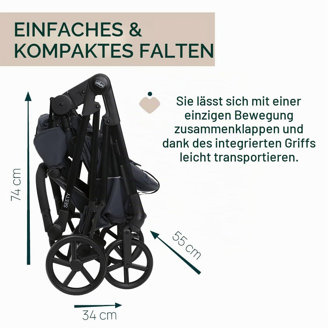 Chicco Kinderwagen Seety, Leicht und kompakt, von 0 Monaten bis 4 Jahren, bis 22 kg, faltbar, verste
