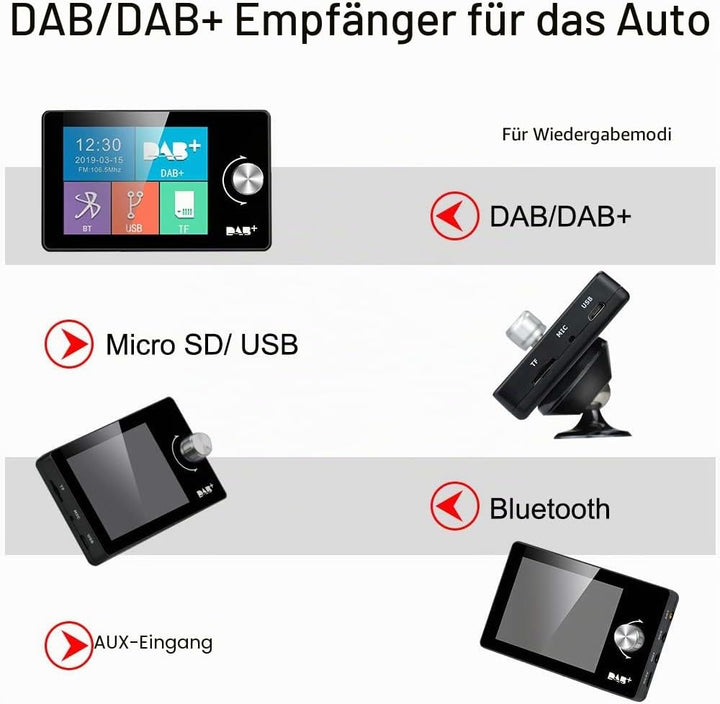 EZoneTronics 2,8"Buntes Display Auto DAB+Radio-Adapter, tragbares DAB-Digitalradio Bluetooth FM-Send