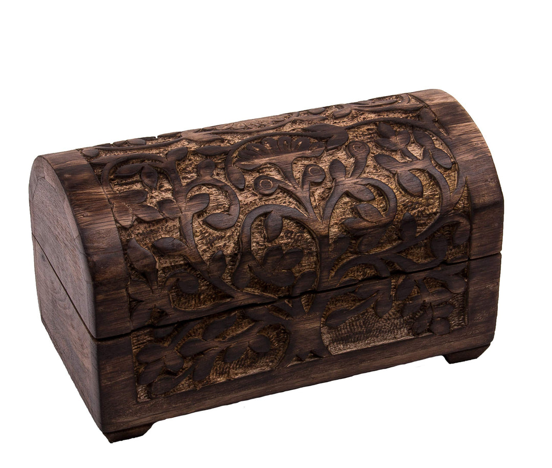 Schatzkiste Baum des Lebens, massive Holz-Schatulle Dekobox 20,5 x 11 x 12,5 cm Braun Box Baum des L