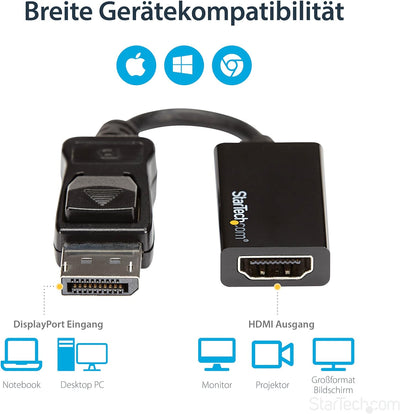 StarTech.com DisplayPort auf HDMI Adapter - 4K 60Hz Aktives DP 1.4 auf HDMI 2.0 Video Konverter - DP