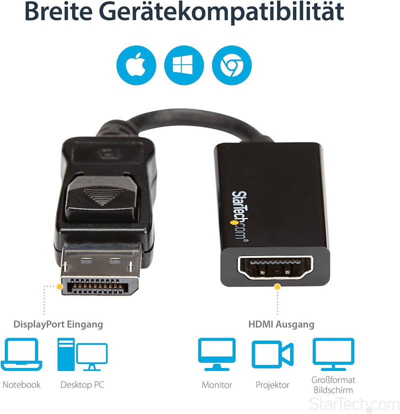 StarTech.com DisplayPort auf HDMI Adapter - 4K 60Hz Aktives DP 1.4 auf HDMI 2.0 Video Konverter - DP