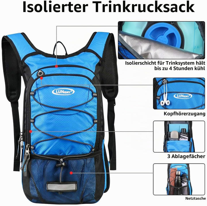 Lunidry Fahrradrucksack mit Trinkblase 3L, Laufrucksack Trinkrucksack 15L für Damen &amp; Herren, Wasser