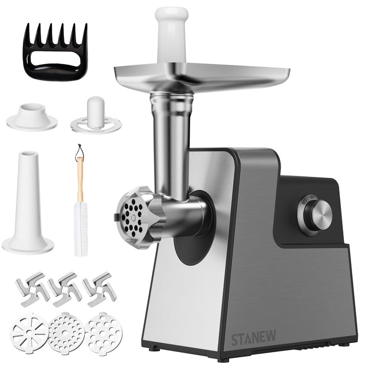 STANEW Fleischwolf Elektrisch, 3 in 1 Hackfleisch Maschine mit 3 Platten aus Edelstahl, Wurstmaschin