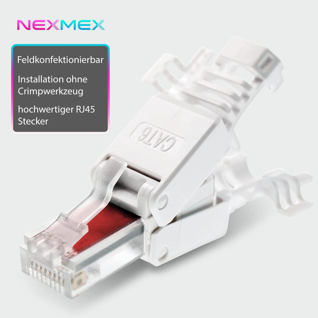 NEXMEX 12x RJ45 CAT 6 Netzwerkstecker werkzeuglos Stecker für CAT6 CAT6A für Netzwerkkabel 12 Stück,