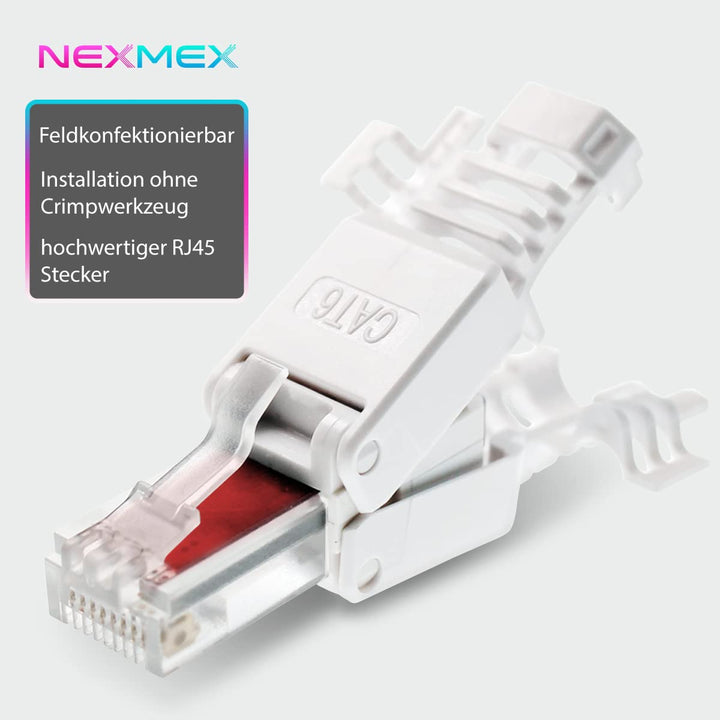 NEXMEX 12x RJ45 CAT 6 Netzwerkstecker werkzeuglos Stecker für CAT6 CAT6A für Netzwerkkabel 12 Stück,