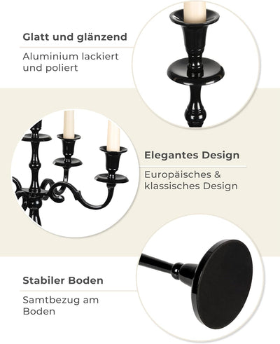 Gräfenstayn® Kerzenleuchter ALU 1, 3 oder 5-armig - 40/60/80cm - Silber, Schwarz, Weiss, Gold (Schwa