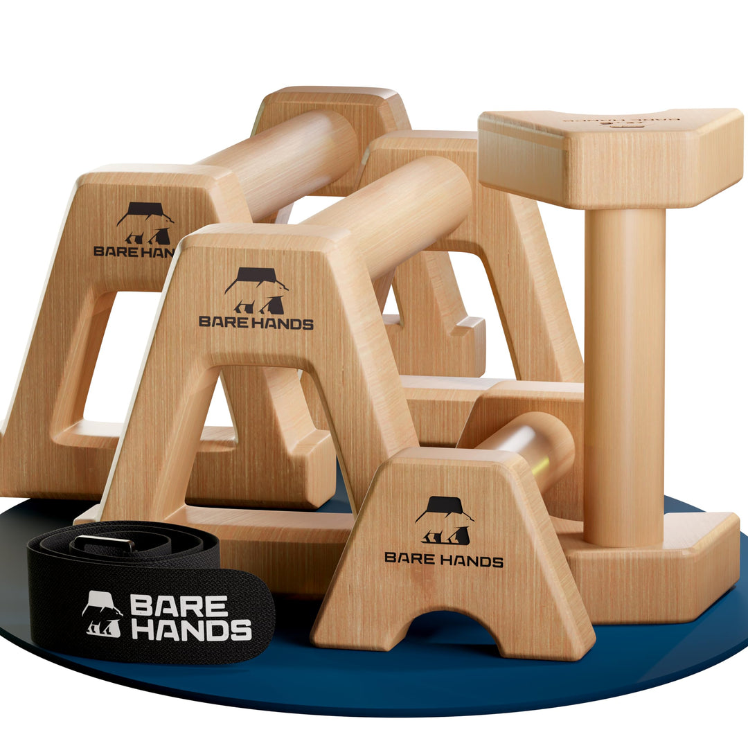 BARE HANDS Liegestützgriffe Set – 2x kleine & 2x grosse gelenksschonende, rutschfeste Holz Liegestüt