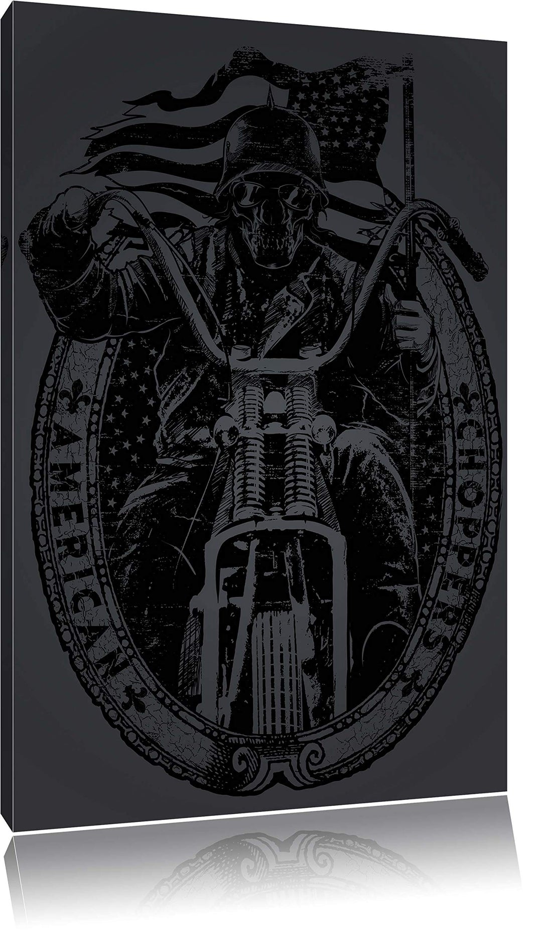 Dark American Choppers black Bild auf Leinwand, XXL riesige Bilder fertig gerahmt mit Keilrahmen, Ku