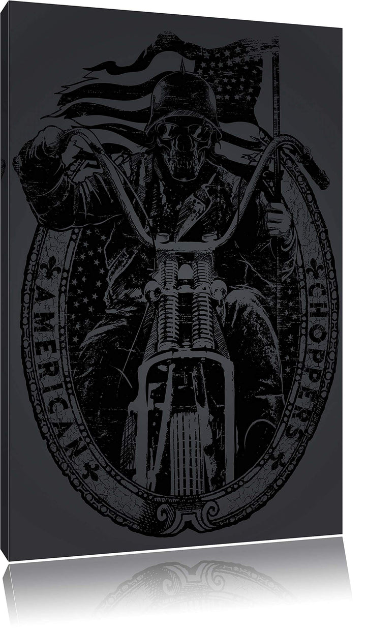Dark American Choppers black Bild auf Leinwand, XXL riesige Bilder fertig gerahmt mit Keilrahmen, Ku