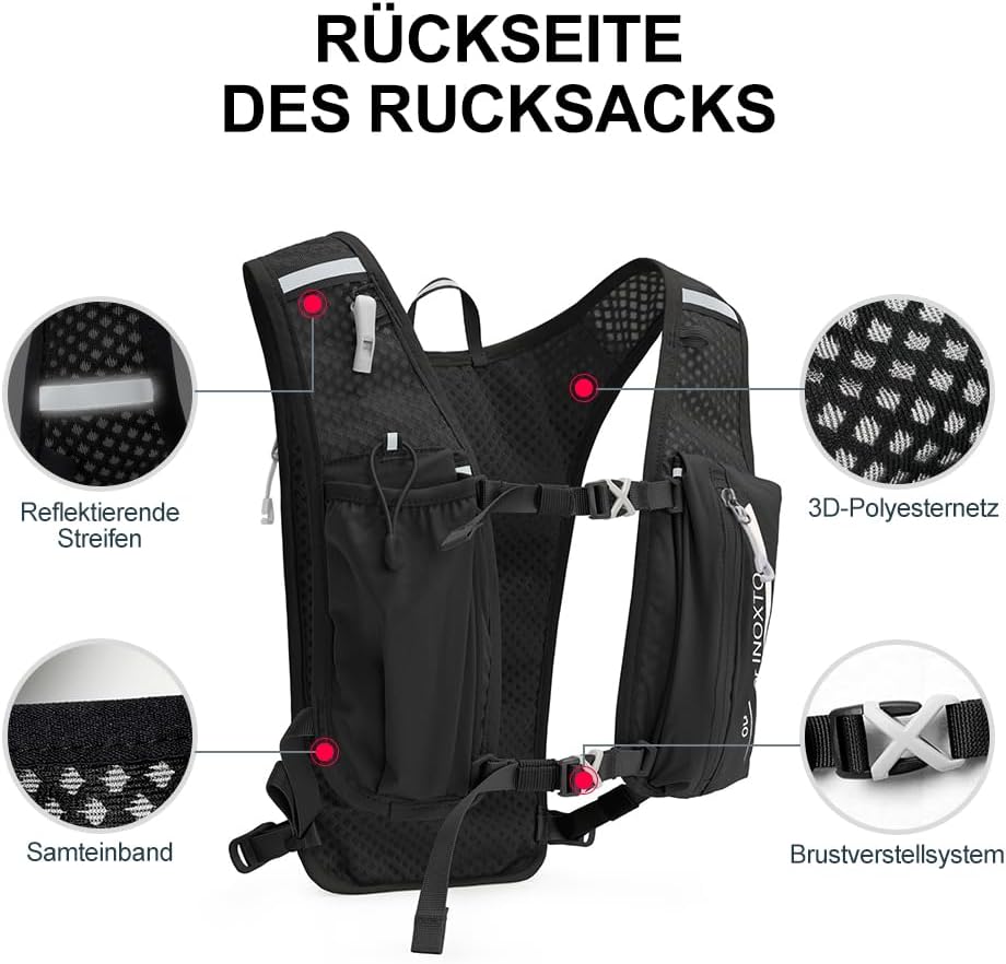 INOXTO Laufrucksack, 5L Leichter Trinkbeutel, geeignet für Outdoor-Wandern, Radwettbewerb, Bergsteig