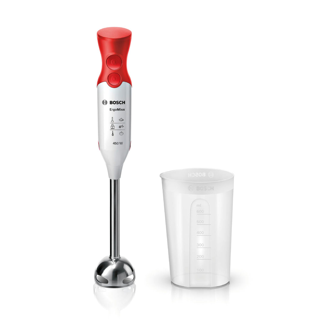 Bosch Hausgeräte Stabmixer ErgoMixx MSM66110, Edelstahl-Mixfuss, Mix- und Messbecher, 2 Geschwindigk