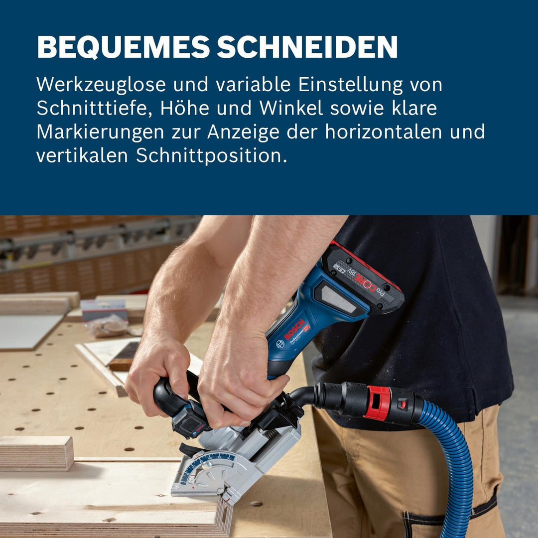 Bosch Professional 18V System Akku-Flachdübelfräse GFF 18V-22 (inkl. Scheibenfräser Ø 105 mm, Staubb