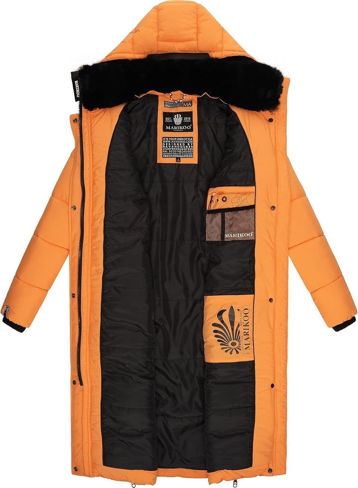 MARIKOO Damen Wintermantel warmer Steppmantel lang mit abnehmbarer Kapuze Reliziaa XS-3XL XS Apricot