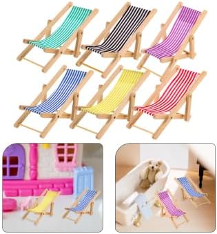 6Pcs Miniatur Strand Stuhl: Mini Holz Strandstuhl Liegestuhl Deko Puppen liegestuhl Strandkorb DIY Z