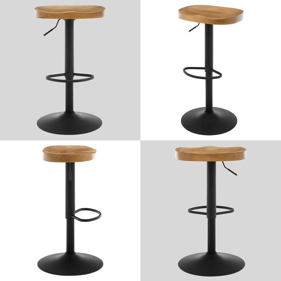 WOLTU Barhocker 2er Set, Hocker höhenverstellbar, Holz, Dunkle Holzoptik | Barstuhl mit Sattelsitz F