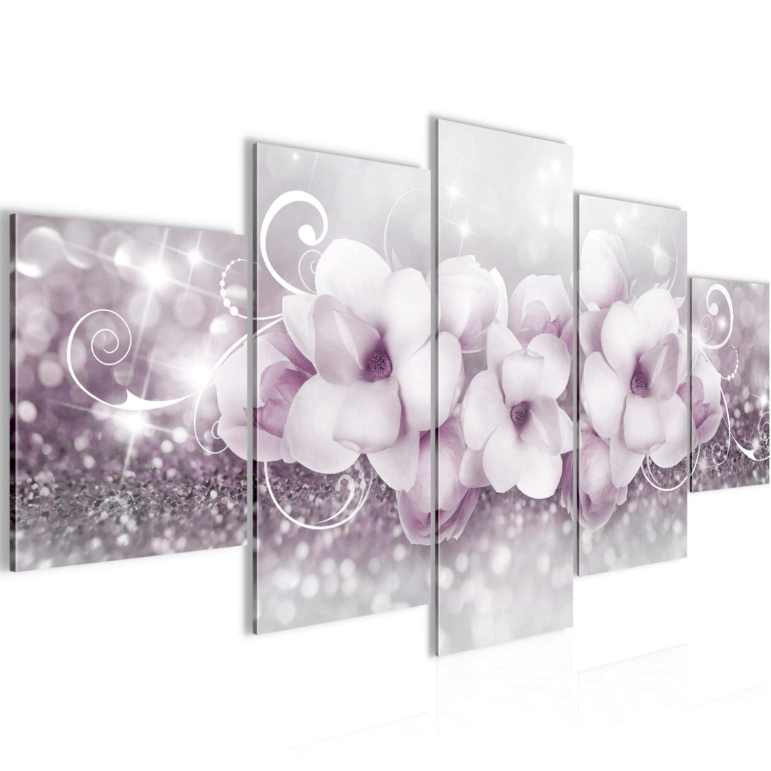 Runa Art Wandbilder Blumen Abstrakt 5 Teilig Bild auf Vlies Leinwand Deko Wohnzimmer 3D Effekt Grau