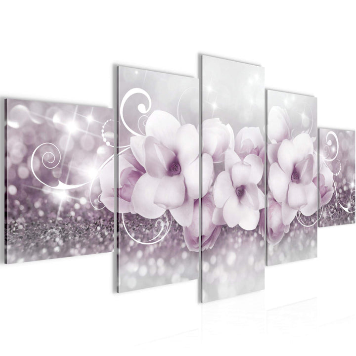 Runa Art Wandbilder Blumen Abstrakt 5 Teilig Bild auf Vlies Leinwand Deko Wohnzimmer 3D Effekt Grau