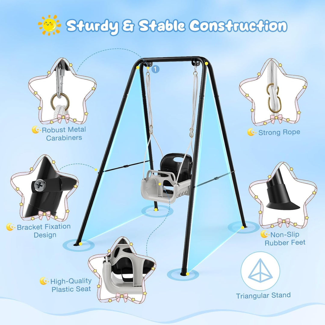Babyschaukel mit Gestell 2-in-1, Kinderschaukel mit Metallständer Schaukelgestell, Sicherheitsgurt S