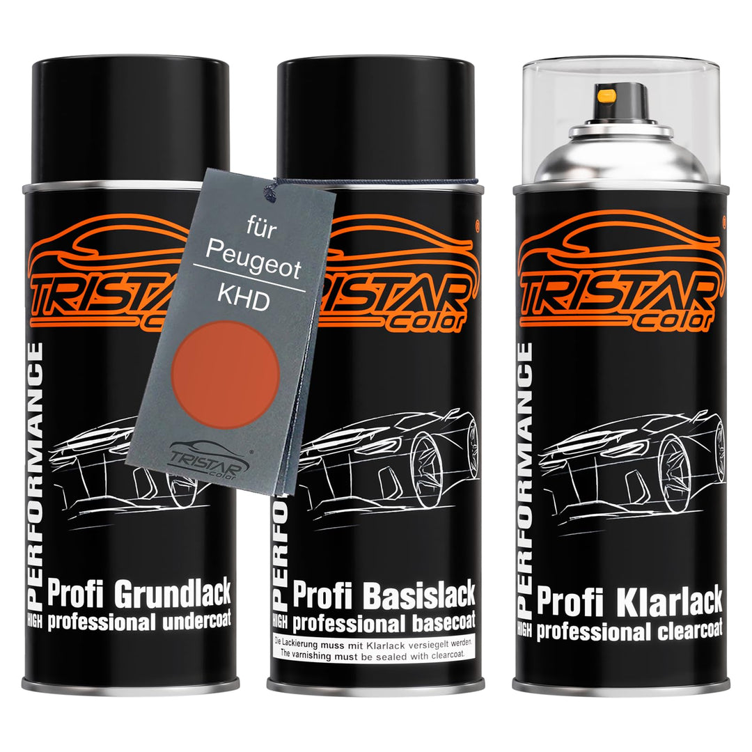 TRISTARcolor Autolack Spraydosen Set für Peugeot KHD Orange Tangerine Metallic Grundlack Basislack K