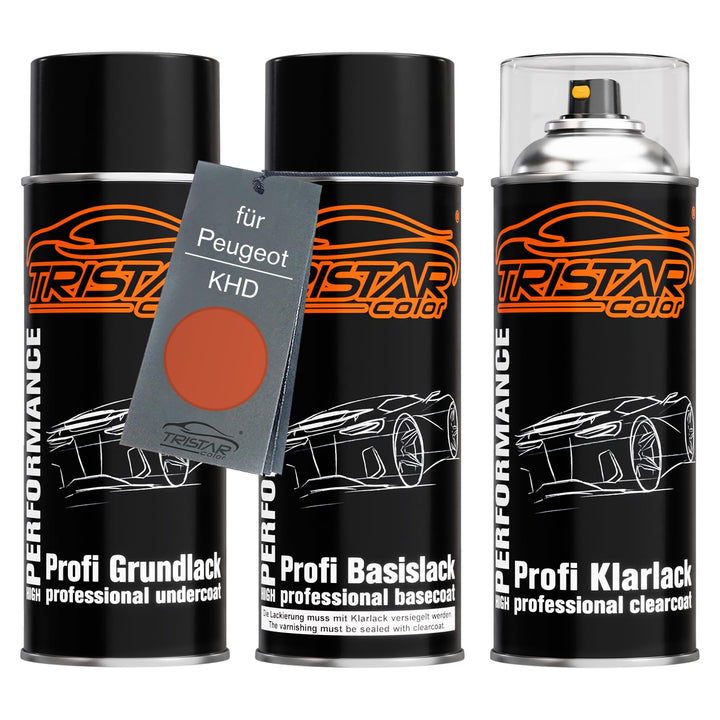 TRISTARcolor Autolack Spraydosen Set für Peugeot KHD Orange Tangerine Metallic Grundlack Basislack K