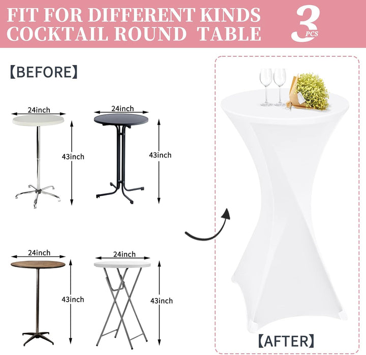 3 Stück weiss Stehtisch Hussen Stehtische, Stehtischhusse für Ø 60-65 cm Stehtische und Bistrotische